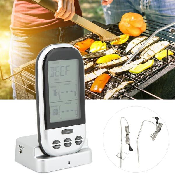 Digital Display BBQ Dubbel Probe Kök Matlagning Mat Termometer (Silvergrå)