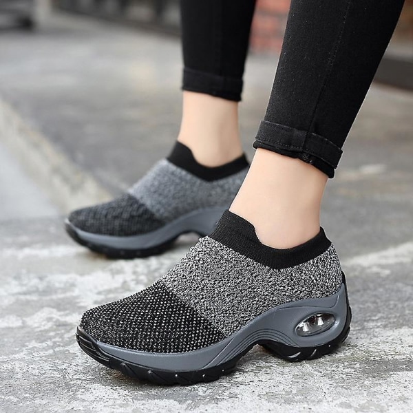 Casual- Chunky Stickad Plattform, Walking Sneakers Set-a black 40