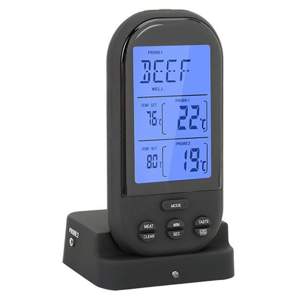 Digital Display BBQ Dubbel Probe Kök Matlagning Mat Termometer (Svart)