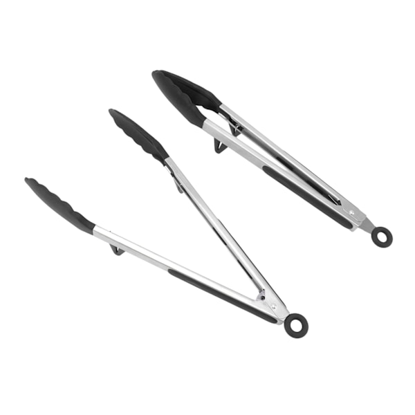 2 st 30 cm Köksmatång Silikonspets Lång Matlagningsång i Rostfritt Stål med Lås för Grillning BBQ Svart