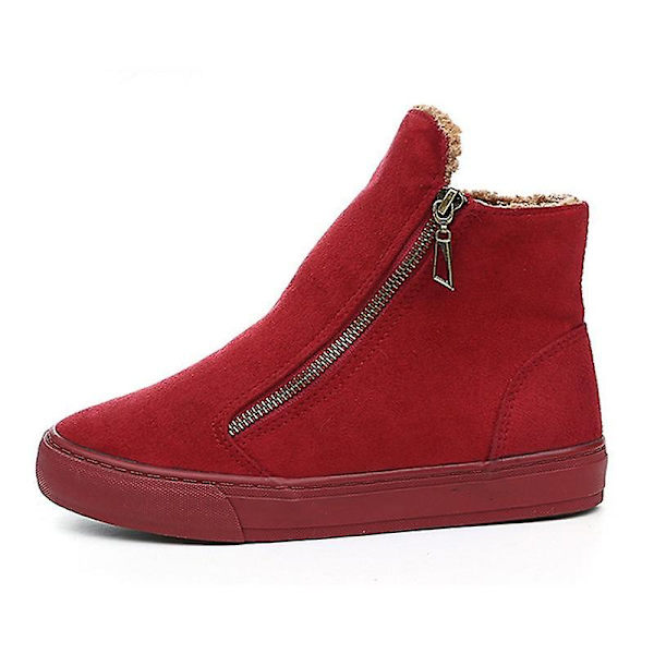 Vinter Kvinnor Varm Plysch Dragkedja Snow Boots Red 4