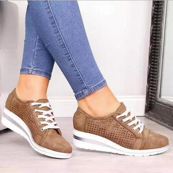 Platta bling-sneakers för damer, snörskor med komfortkristaller Brown 38
