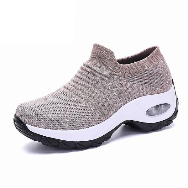 Casual- Chunky Knitted Platform, Walking Sneakers Set-e khaki 36