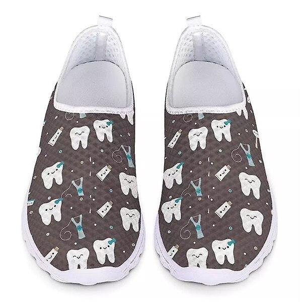 Söta tecknade tandmönster kvinnor Slip On Sneakers ( set 1) F 42