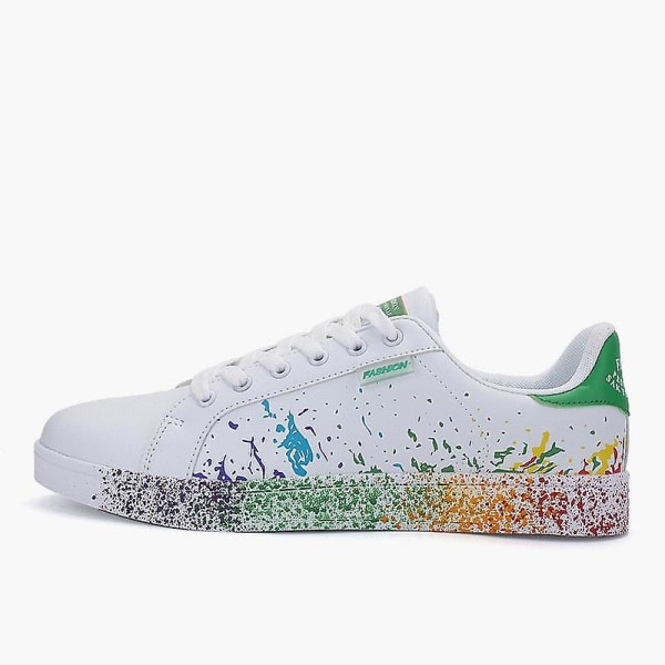 Platta sneakers för kvinnor, skor med snörning av graffitiplattformar green 10.5