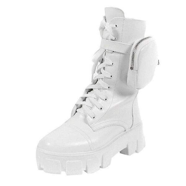 Winter Gothic Punk Kvinnor Plattform Spänne Dragkedja Boots - Vit 5