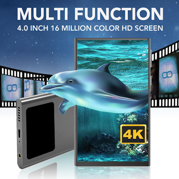 MP4-spelare Multifunktionell 4,0 tum IPS HD Pekskärm Förlustfri HiFi Musikspelare med Bluetooth och WiFi för Android Järngrå 128GB