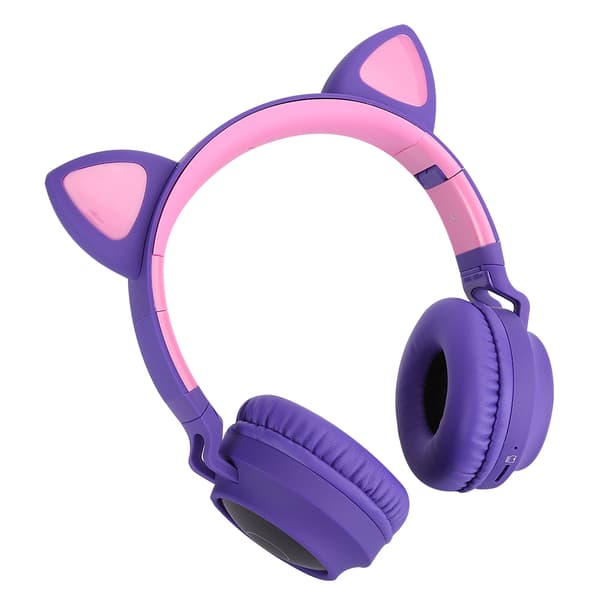 Kattöron Bluetooth 5.0 Hörlurar LED Brusreducerande Unga Människor Barn Söt Headset Stöd för Minneskort Lila