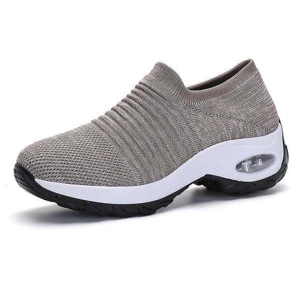 Fjäder- Flat Slip-on Plattform, Mesh Sock Sneakers, Skor ( Set 1) Khaki 35