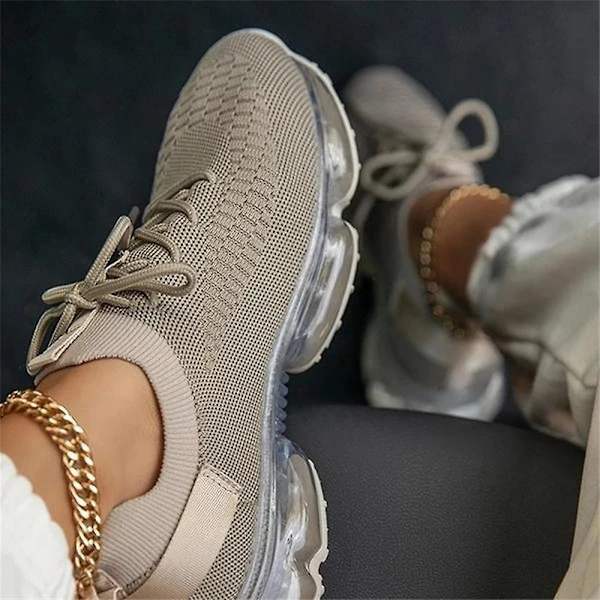 Andningsbara sneakers för kvinnor, snörskor i mesh khaki 37