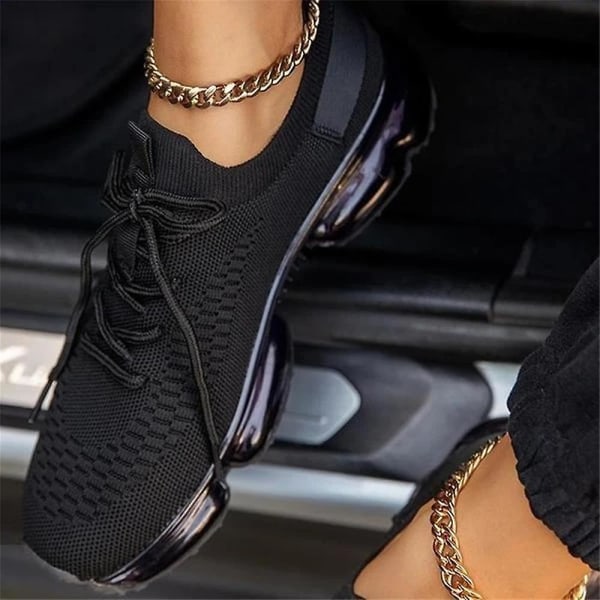Sneakers för kvinnor, skor med snörning i mesh black 36