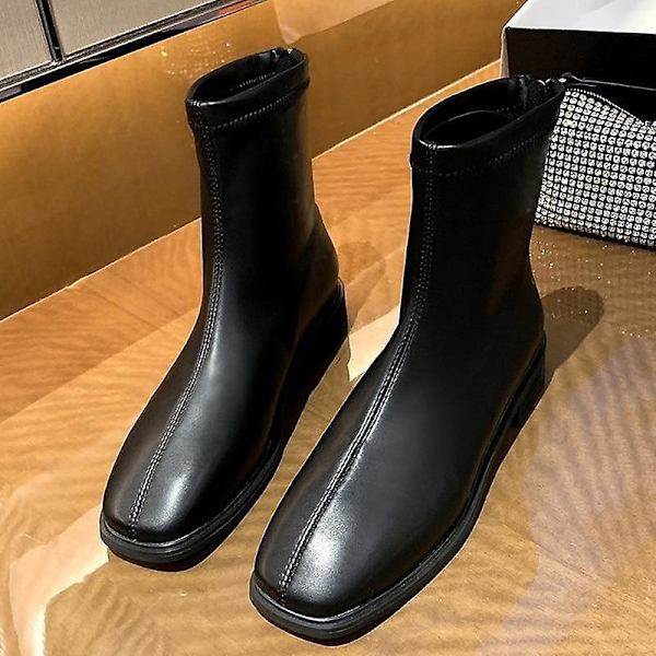 Vintermode kvinnor lår hög långa platt stövlar Black 2 5