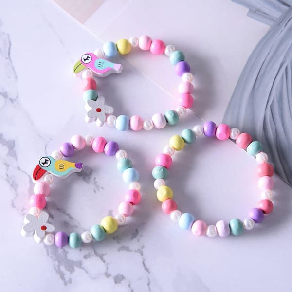 Söt djur blomma tecknad träpärlor armband X00042
