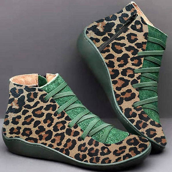 Punkstövlar i Pu-läder, korsbandiga punkstövlar leopard 10.5