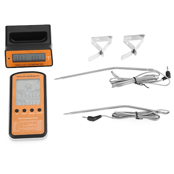 Trådlös fjärrkontroll LCD Digital Mattermometer med Dubbla Prober för BBQ Ugn Köksmatlagning