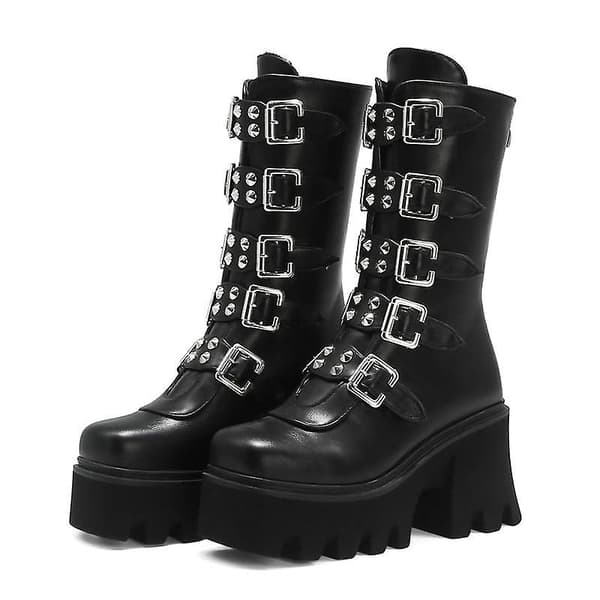 Winter Gothic Punk Dam Platform Boots - Svart 9