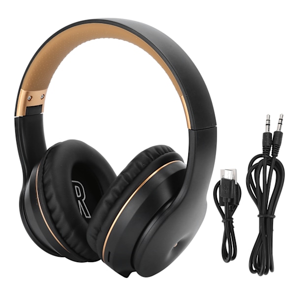 Trådlöst Bluetooth-stereoheadset MP3 för musik, spel, datorer, stöd för minneskort, svart guld