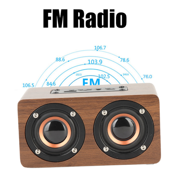 Trådlös Bluetooth-högtalare med subwoofer, FM-radio, HiFi-musikklocka, väckarklocka, stereo-subwoofer - Brun trä