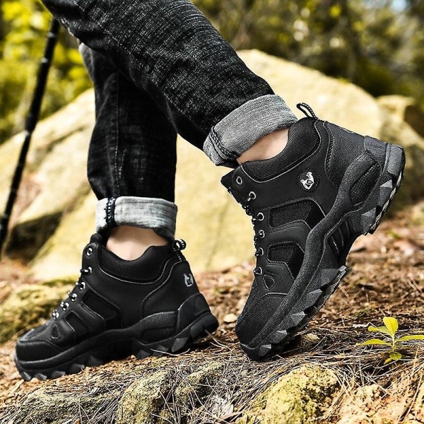 Högkvalitativa läder vattentäta män sneakers / skor Plush Black 6