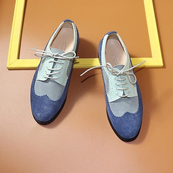 Damlägenheter Oxfords Sneakers i äkta läder - Blå Mocka Grå 6.5