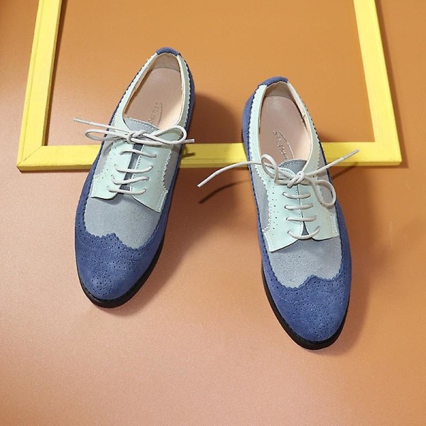 Damlägenheter Oxfords Sneakers i äkta läder - Blå Mocka Grå 9.5