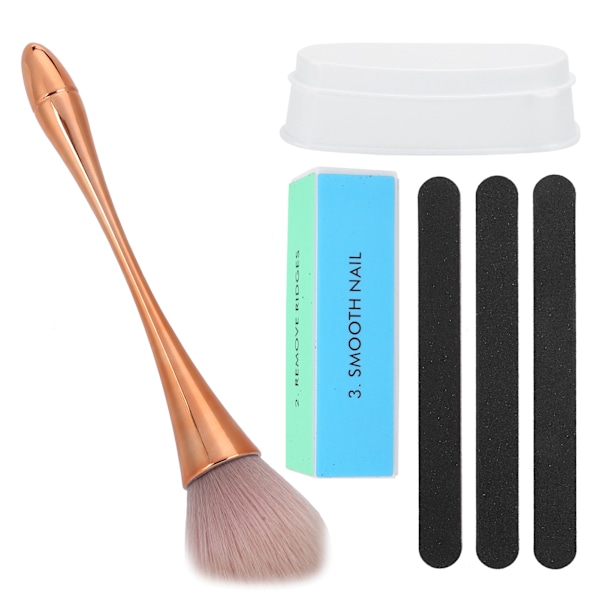 Fransk Dip Pulverbricka Set Manikyr Nagelfil och Buffer Block Art Dammborste