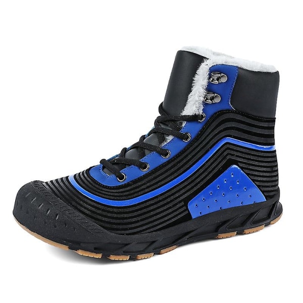 Vintersnöskor för män, vattentäta lädersneakers Black Blue 6.5