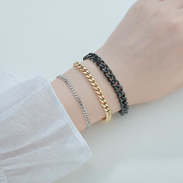 Rostfritt stål Curb Cuban Link Chain Armband 22cm Width 5mm