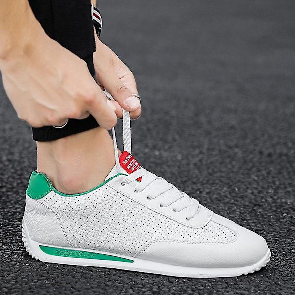 Läder Sneakers, Sport Vulkaniserade Skor Green (hole) CN 40(Insole 25 cm