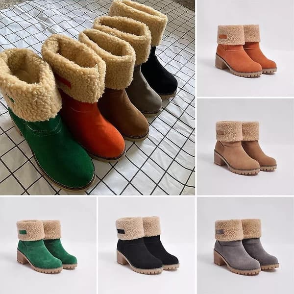 Snövarma högklackade fårpälsstövlar Green 35
