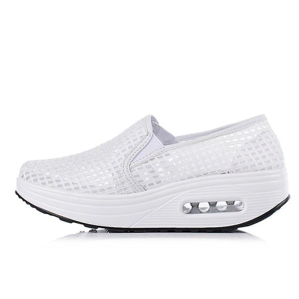 Shake Sneakers, Slip-on, Lace Mesh, Swing Shoes White 5