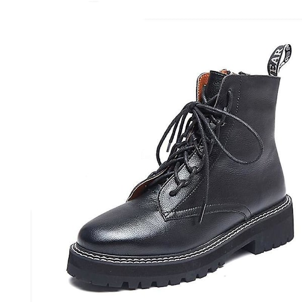 Kvinnors ankel äkta läder, höst-vinter päls snöstövlar black fur 6