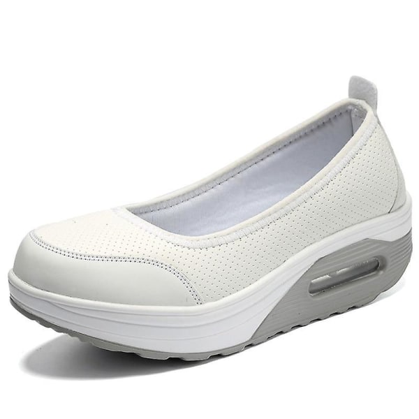 Flats Loafers- Grunda träningsskor, Slip-on Plattform, Balett Sneakers white 8.5