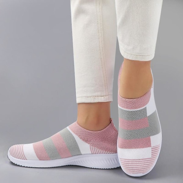 Women Trainers Stickade Slip-on Sock Skor / Sneakers 1950PINK 10.5