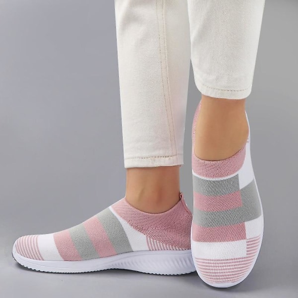 Women Trainers Stickade Slip-on Sock Skor / Sneakers 1950PINK 5.5