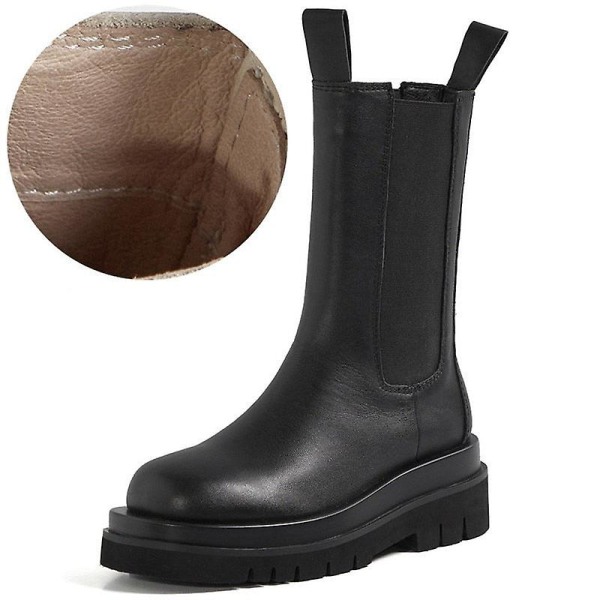 Chelsea-stövlar med tjock sula i äkta läder för kvinnor black pigskin inside 8