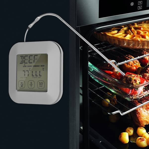 Digital matlagningstermometer med pekskärm och timer för BBQ Rökugn Sensorprob
