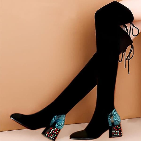 Kvinnor Stretch Slim Rhinestone Heel Over The Knee Boots 7 / CWM 85 plush blue