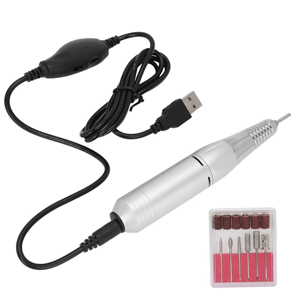 Elektrisk Nagelborr USB Uppladdningsbar Portabel Manikyr Pedikyr Maskin Silver