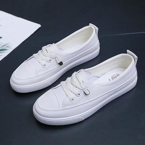 Kvinnliga Pu Läder Walking Sneakers Loafers White 5