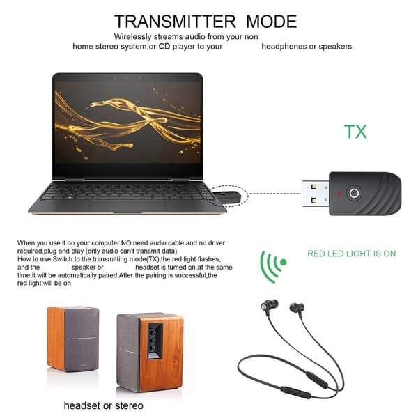 3-i-1 Sändare Mottagare Bluetooth 5.0 Mottagare Sändare Ljud Bluetooth-adapter