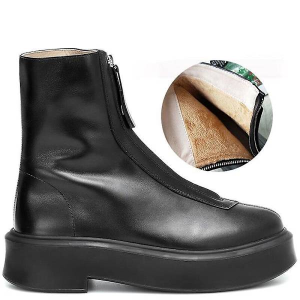 Front Zipper Plattform Kvinna Ankel Boots 39 / Leather Lining Black