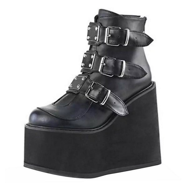 Winter Gothic Punk Women Platform Zipper Boots - Svart 6.5
