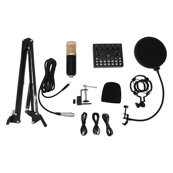 Podcast Utrustningspaket Multifunktionell Kondensatormikrofon med Ljudkort Kit för Livestreaming Inspelning