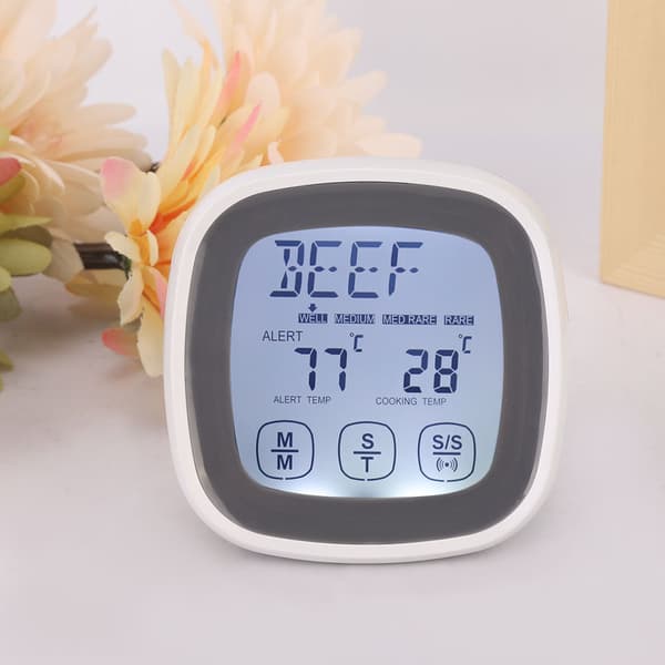 Kökstermometer med pekskärm, digital mat- och köttermometer med timer och sond