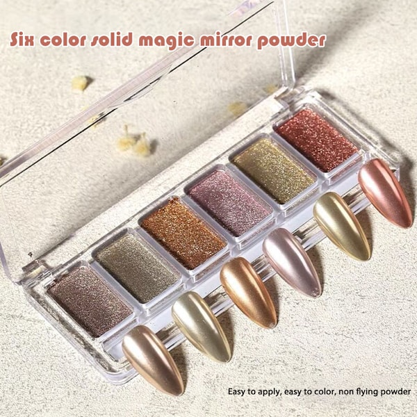 6 Färger Krom Glitter Pulver Nagel Spegel Metallisk Konst Holografisk