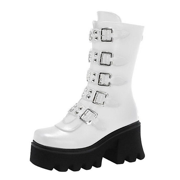 Winter Gothic Punk Dam Platform Boots - Vit 8.5