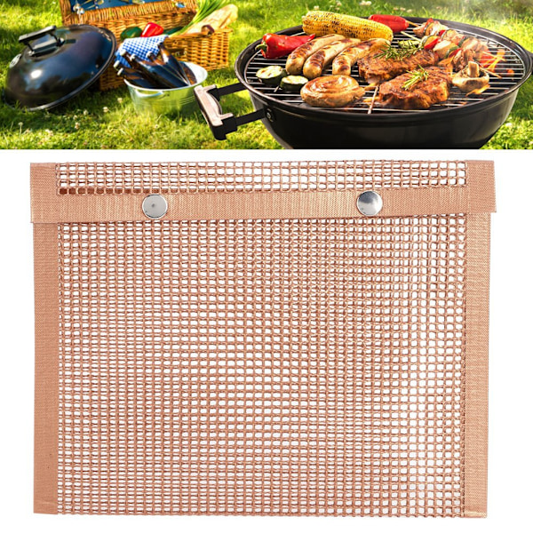 Non-Stick Grillnätspåse Återanvändbara Grillpåsar Grillverktyg för Utomhuspicknick (Brun 22x27cm)