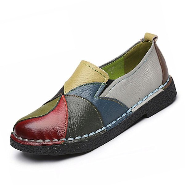Dam Läder Loafers Slip-on Sydda Ballerinaskor Green 9