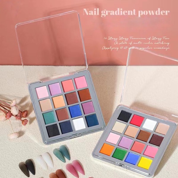 16 Färger Nagelpulver Pigment för Konstdekorationer